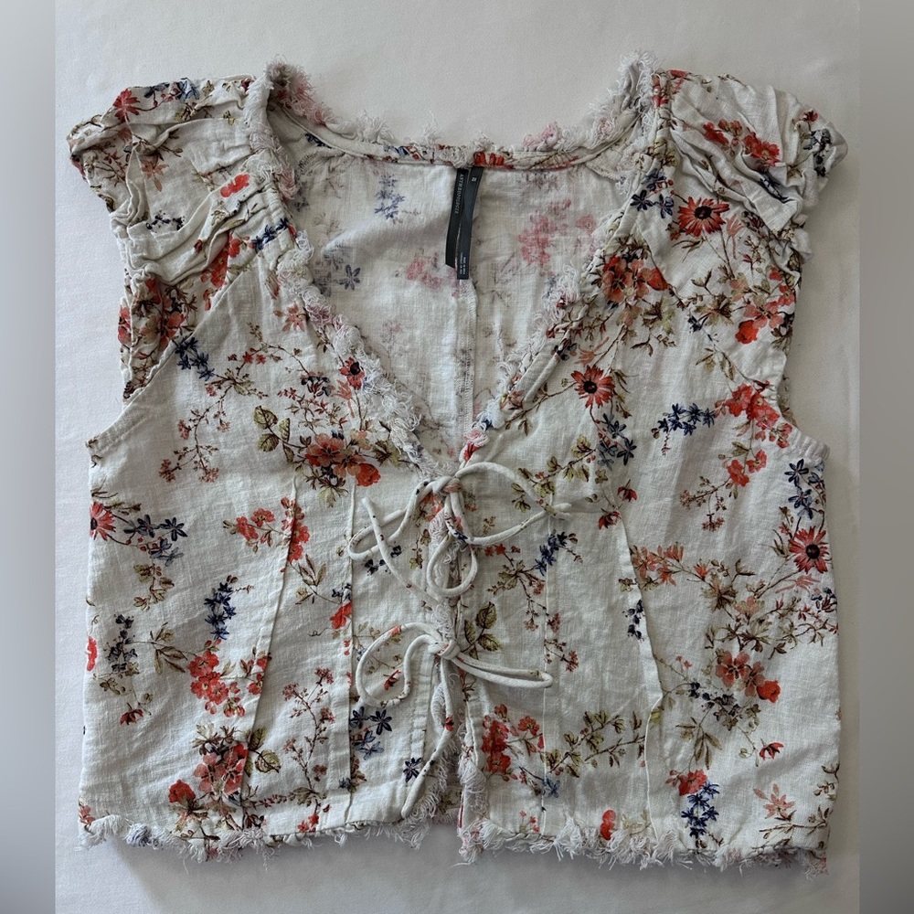 Anthropologie Boho White Floral Blouse Size: XS